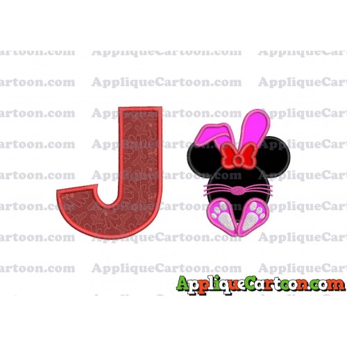 Minnie Mouse Easter Bunny Applique Embroidery Design With Alphabet J