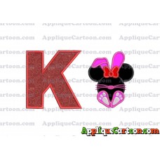 Minnie Mouse Easter Bunny Applique Embroidery Design With Alphabet K