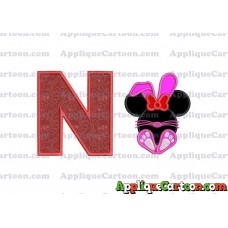Minnie Mouse Easter Bunny Applique Embroidery Design With Alphabet N