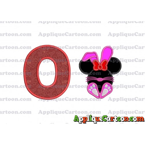 Minnie Mouse Easter Bunny Applique Embroidery Design With Alphabet O
