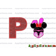 Minnie Mouse Easter Bunny Applique Embroidery Design With Alphabet P