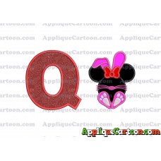 Minnie Mouse Easter Bunny Applique Embroidery Design With Alphabet Q
