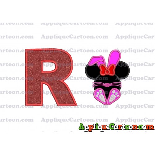 Minnie Mouse Easter Bunny Applique Embroidery Design With Alphabet R