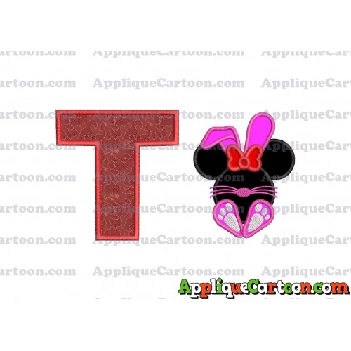 Minnie Mouse Easter Bunny Applique Embroidery Design With Alphabet T