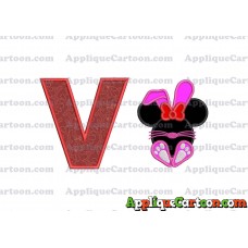 Minnie Mouse Easter Bunny Applique Embroidery Design With Alphabet V