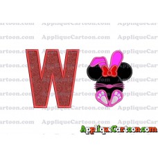 Minnie Mouse Easter Bunny Applique Embroidery Design With Alphabet W