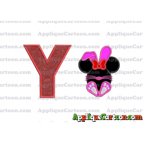 Minnie Mouse Easter Bunny Applique Embroidery Design With Alphabet Y