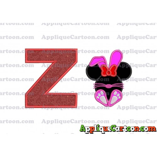 Minnie Mouse Easter Bunny Applique Embroidery Design With Alphabet Z