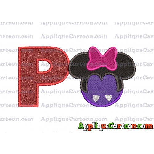 Minnie Mouse Halloween 02 Applique Design With Alphabet P