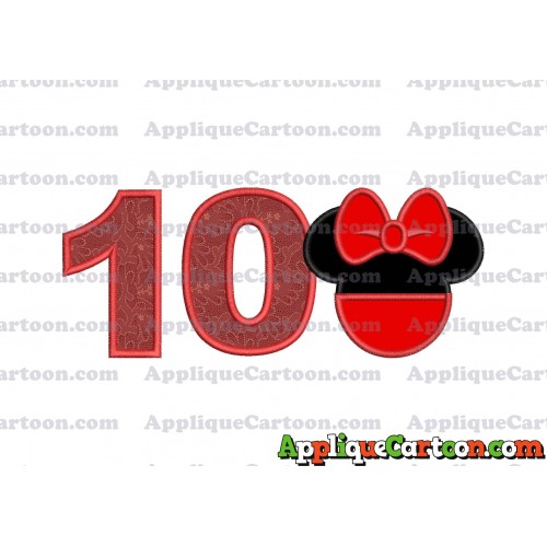 Minnie Mouse Head Applique 01 Embroidery Design Birthday Number 10