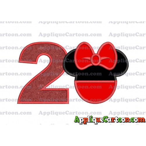 Minnie Mouse Head Applique 01 Embroidery Design Birthday Number 2
