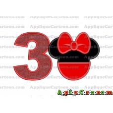 Minnie Mouse Head Applique 01 Embroidery Design Birthday Number 3