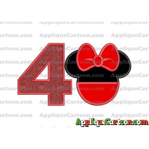 Minnie Mouse Head Applique 01 Embroidery Design Birthday Number 4