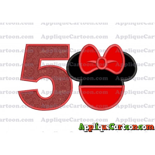 Minnie Mouse Head Applique 01 Embroidery Design Birthday Number 5