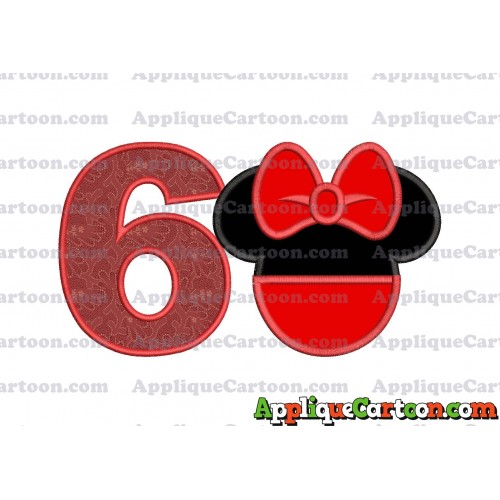 Minnie Mouse Head Applique 01 Embroidery Design Birthday Number 6