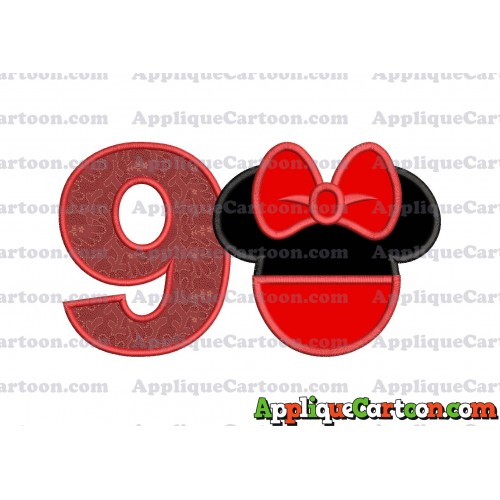 Minnie Mouse Head Applique 01 Embroidery Design Birthday Number 9