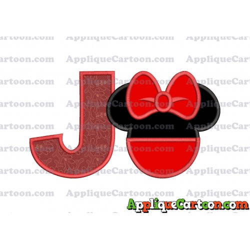 Minnie Mouse Head Applique 01 Embroidery Design With Alphabet J