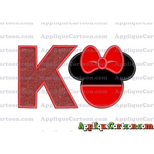 Minnie Mouse Head Applique 01 Embroidery Design With Alphabet K