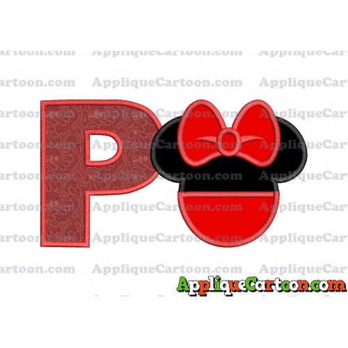 Minnie Mouse Head Applique 01 Embroidery Design With Alphabet P
