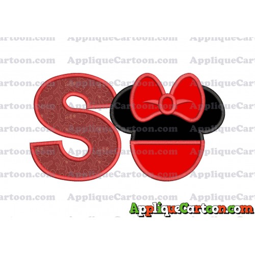 Minnie Mouse Head Applique 01 Embroidery Design With Alphabet S