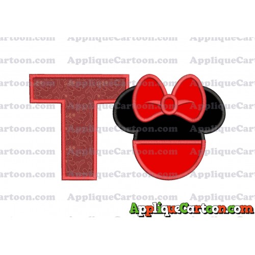 Minnie Mouse Head Applique 01 Embroidery Design With Alphabet T