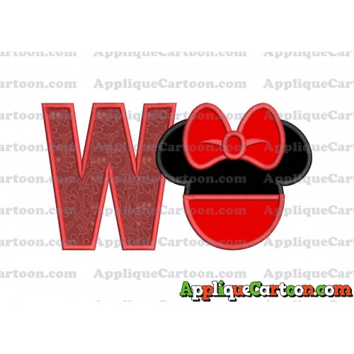 Minnie Mouse Head Applique 01 Embroidery Design With Alphabet W