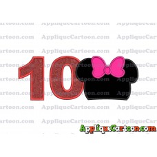 Minnie Mouse Head Applique Embroidery Design Birthday Number 10
