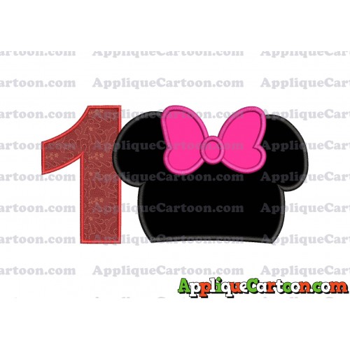 Minnie Mouse Head Applique Embroidery Design Birthday Number 1