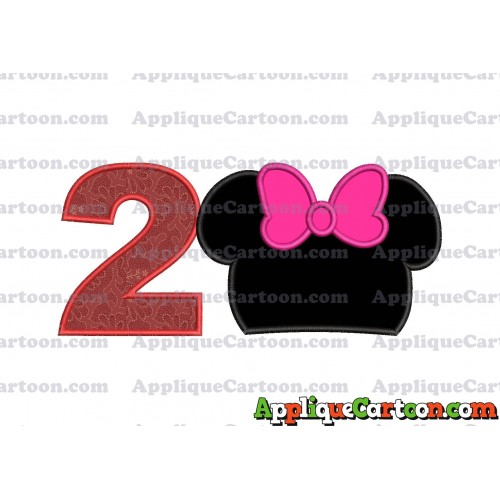 Minnie Mouse Head Applique Embroidery Design Birthday Number 2