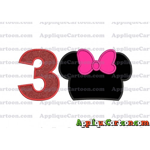 Minnie Mouse Head Applique Embroidery Design Birthday Number 3