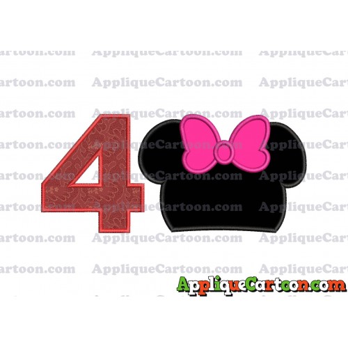 Minnie Mouse Head Applique Embroidery Design Birthday Number 4