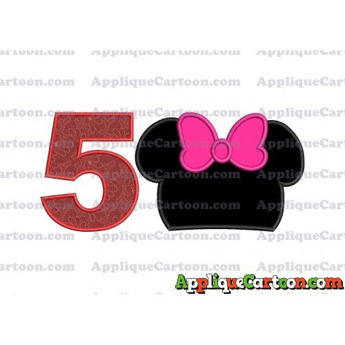Minnie Mouse Head Applique Embroidery Design Birthday Number 5