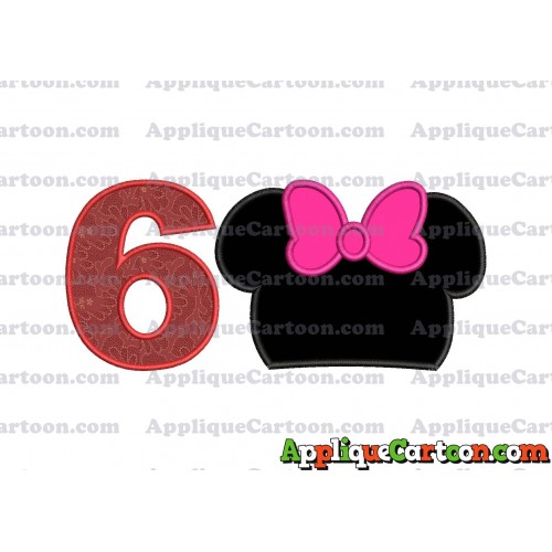 Minnie Mouse Head Applique Embroidery Design Birthday Number 6
