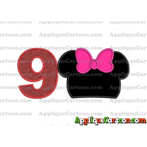 Minnie Mouse Head Applique Embroidery Design Birthday Number 9