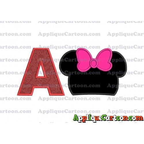 Minnie Mouse Head Applique Embroidery Design With Alphabet A