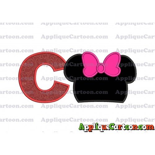 Minnie Mouse Head Applique Embroidery Design With Alphabet C