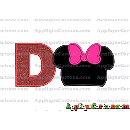 Minnie Mouse Head Applique Embroidery Design With Alphabet D