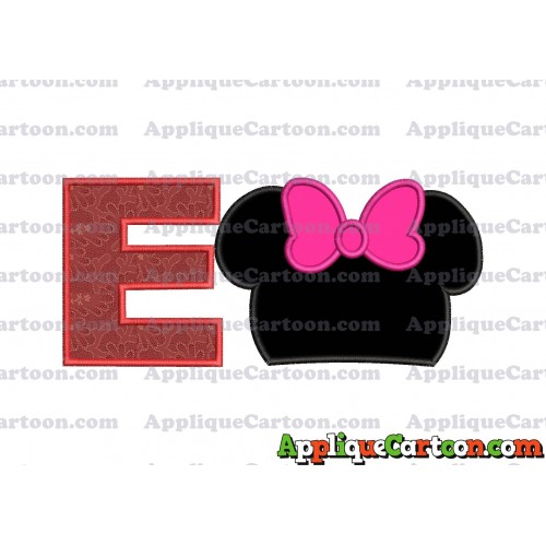 Minnie Mouse Head Applique Embroidery Design With Alphabet E