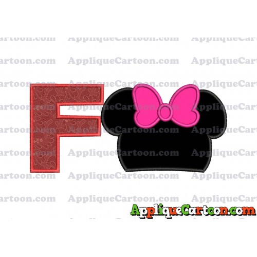 Minnie Mouse Head Applique Embroidery Design With Alphabet F