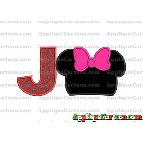 Minnie Mouse Head Applique Embroidery Design With Alphabet J