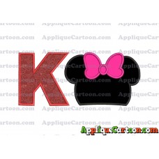 Minnie Mouse Head Applique Embroidery Design With Alphabet K