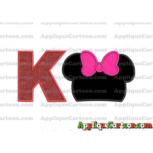 Minnie Mouse Head Applique Embroidery Design With Alphabet K