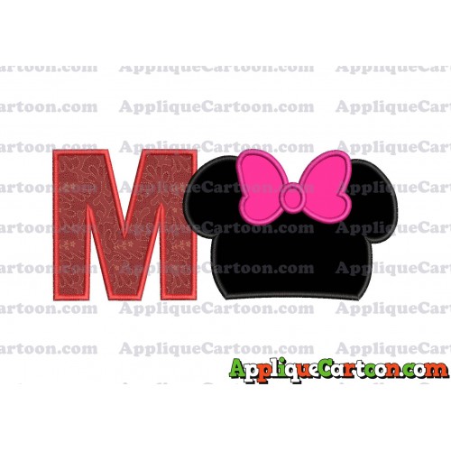 Minnie Mouse Head Applique Embroidery Design With Alphabet M