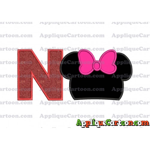 Minnie Mouse Head Applique Embroidery Design With Alphabet N