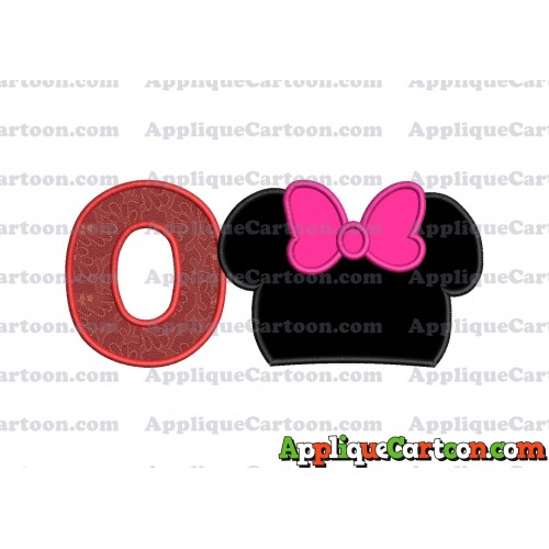Minnie Mouse Head Applique Embroidery Design With Alphabet O