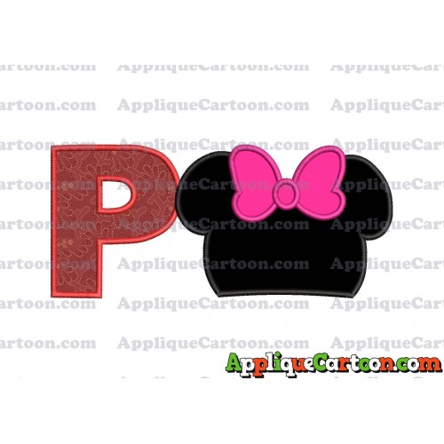 Minnie Mouse Head Applique Embroidery Design With Alphabet P