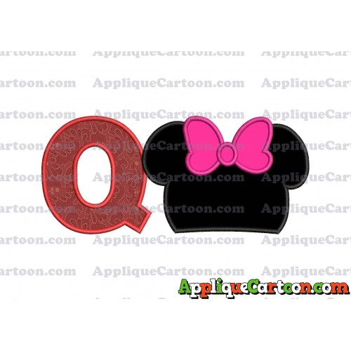 Minnie Mouse Head Applique Embroidery Design With Alphabet Q