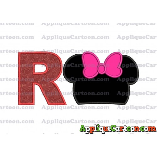 Minnie Mouse Head Applique Embroidery Design With Alphabet R