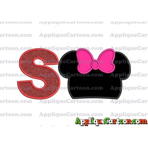 Minnie Mouse Head Applique Embroidery Design With Alphabet S