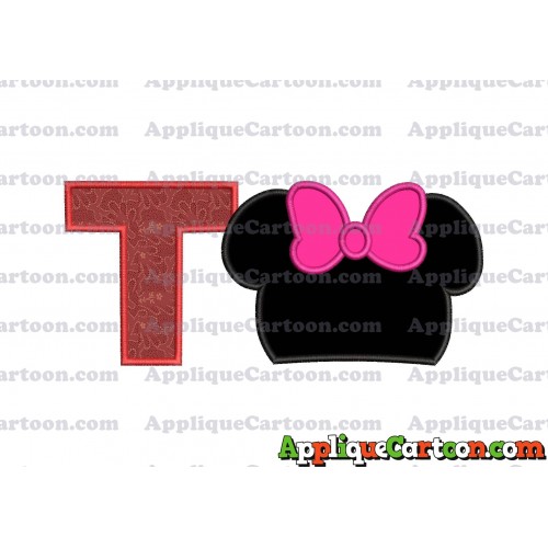Minnie Mouse Head Applique Embroidery Design With Alphabet T